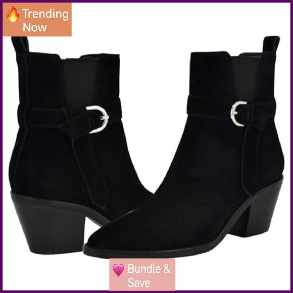 Pointy Toe Ankle Booties Block Heel Suede Dress Shoes - Picture 7 of 7